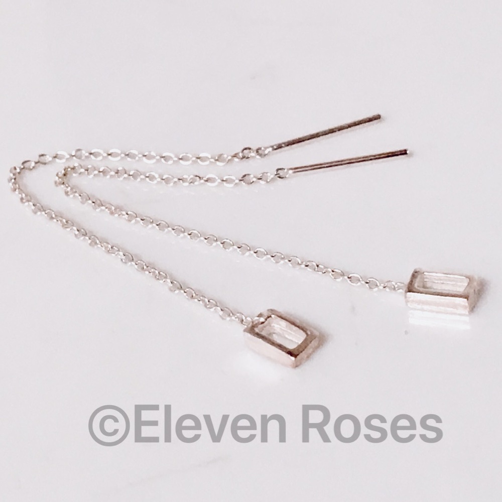 Sterling Silver Chain Dangle Threader Earrings - Picture 6 of 6